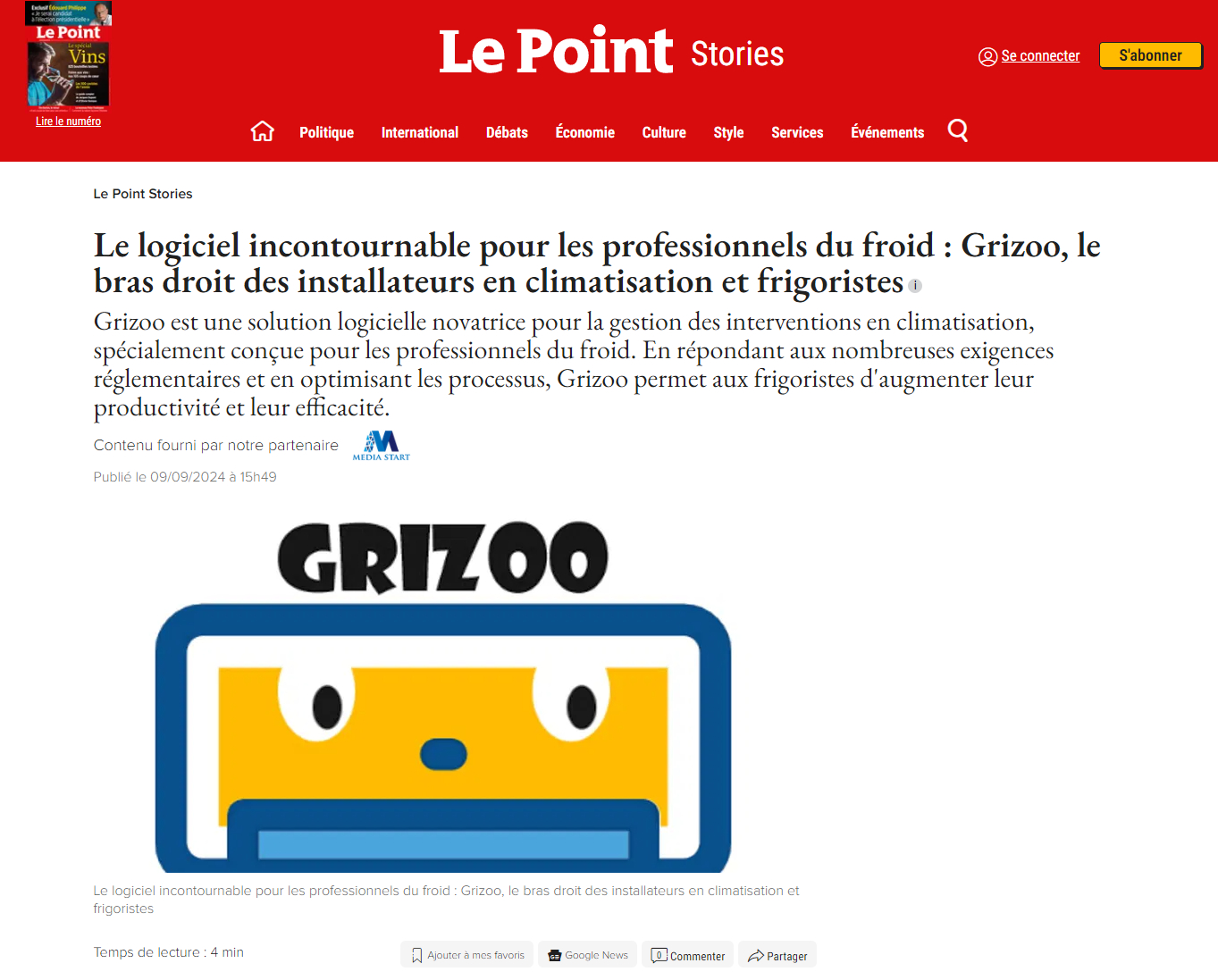 Parution de Grizoo dans un article du Le Point